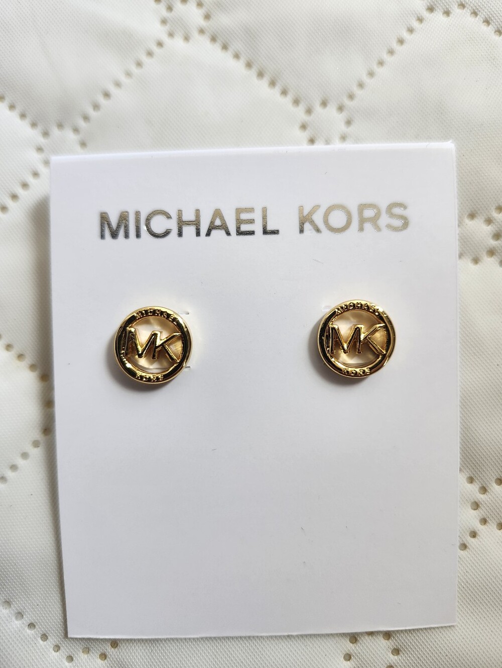 Michael Kors Gold MK Round Logo Stud Earrings